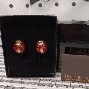 Joan Rivers Red Enamel Gold Tone Ladybug Clip Earrings